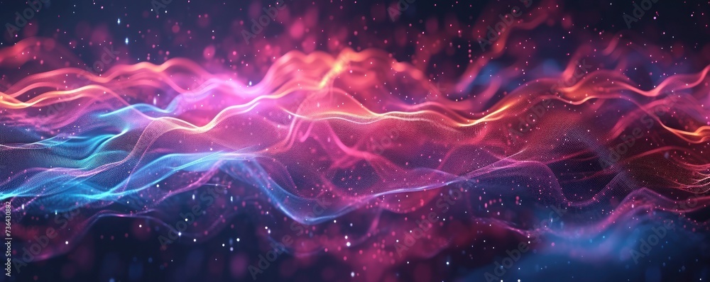 Digital Soundwave, Abstract background with flowing neon particles, Calm and relaxing gradient, Retro Sci-Fi background of the 80 s Digital Soundwave, Abstract background with flowing neon particles, Calm and relaxing gradient, Retro Sci-Fi background of the 80 s