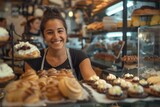 Smiling portrait of woman working in bakery