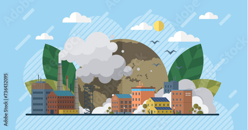 Air pollution vector illustration. Pollutions shadow looms large, specter haunting corridors our environmental conscience Emission reduction is battle cry against encroaching darkness air pollution