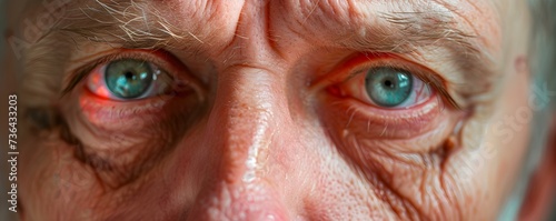 Swelling in Man's Face Highlighting Angioedema Around Eyes caused by Allergic Reaction. Concept Allergy-induced Angioedema, Swollen Face, Eye Swelling, Allergic Reaction, Facial Swelling photo