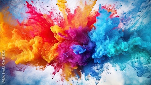 Splash of color paint  explosion of colorful powder  abstract colorful background. Pattern of bright festive burst like in Holi festival. Concept of watercolor  explode  art