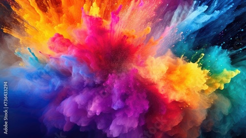 Splash of color paint  explosion of colorful powder  abstract colorful background. Pattern of bright festive burst like in Holi festival. Concept of watercolor  explode  art