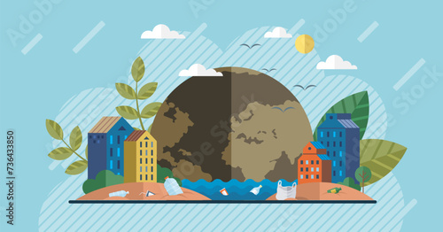 Waste pollution vector illustration. Waste pollution exacerbates social issues such as poverty, health disparities, and inequality Ecological balance is disrupted when waste pollution damages natural