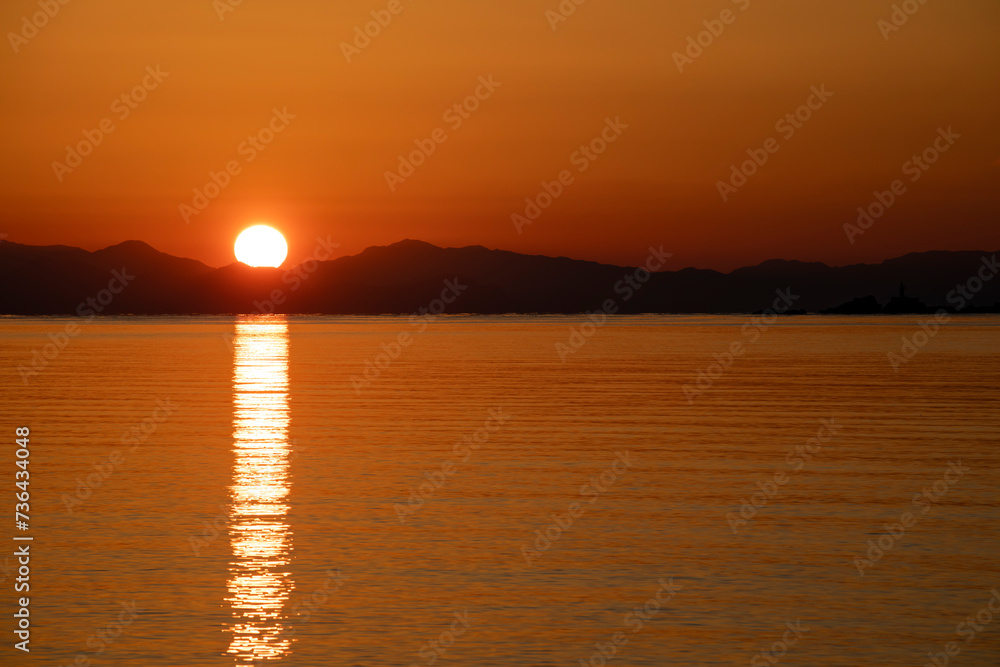 red sunset or sunrise over the sea, landscape concept
