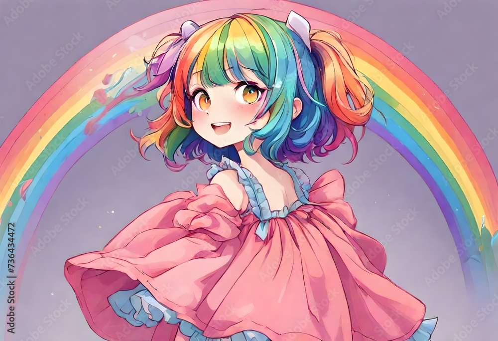 girl in a dress with a rainbow