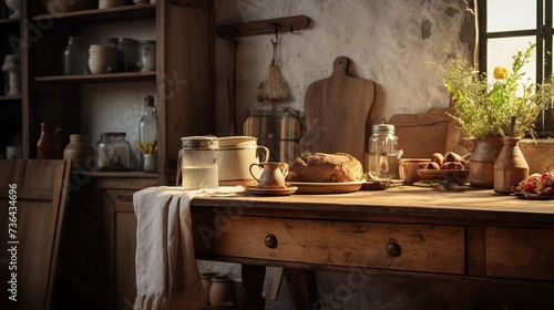 A woman in a rustic farmhouse kitchen