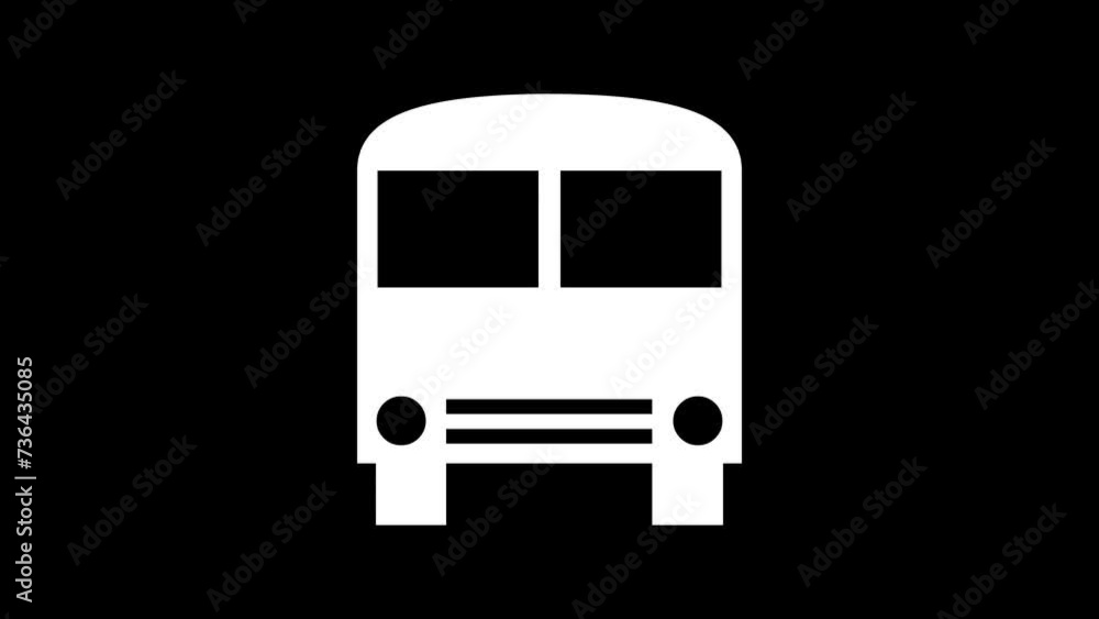 Bus sign icon animated white color in black background Bus sign icon animated white color in black background