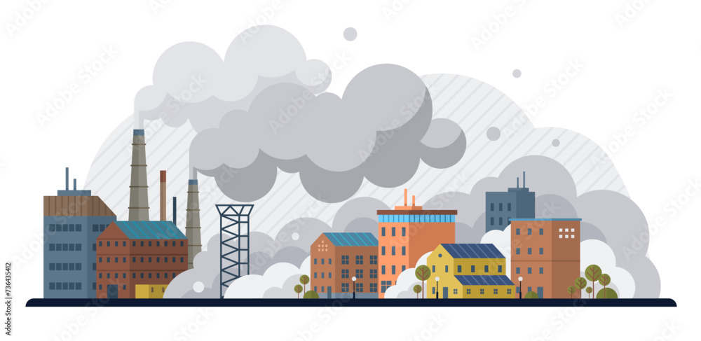 Air pollution vector illustration. Pollutions shadow looms large, specter haunting corridors our environmental conscience Emission reduction is battle cry against encroaching darkness air pollution