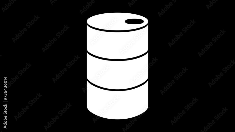 Drum container shape sign icon animated white color in black background Drum container shape sign icon animated white color in black background