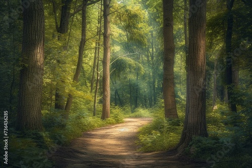 Take us on a journey through a sun-dappled forest path