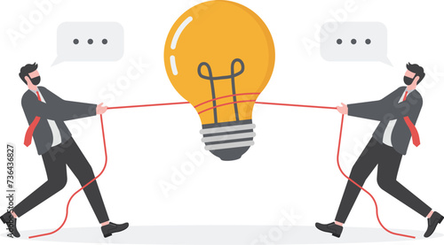 Business competition, fight or compete for vacancy, job promotion or career development concept, businessmen competitor fight and pulling office management chair.

