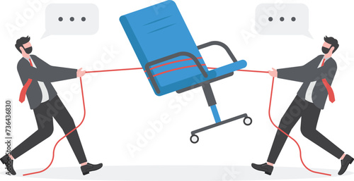Business competition, fight or compete for vacancy, job promotion or career development concept, businessmen competitor fight and pulling office management chair.

