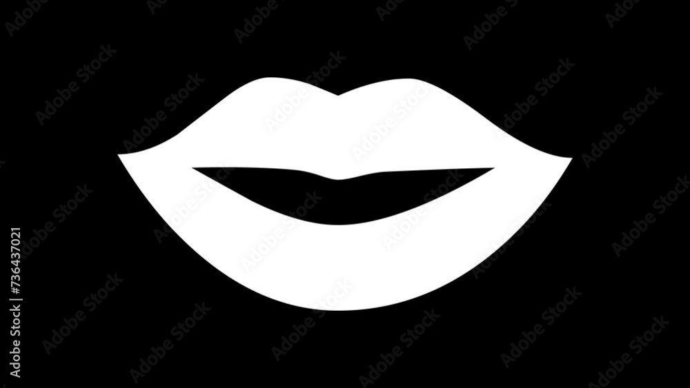 Lip shape sign icon animated white color in black background Lip shape sign icon animated white color in black background