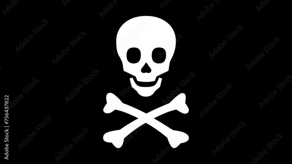 Skull and crossbones symbol sign icon animation white color in black background Skull and crossbones symbol sign icon animation white color in black background