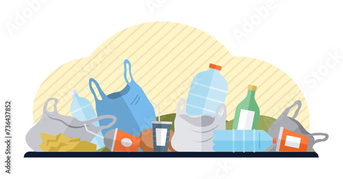 Waste pollution vector illustration. The pollution and dirt resulting from waste mishandling harm both humans and environment Proper waste management is necessary to prevent contamination soil