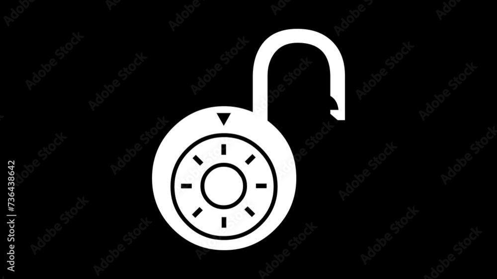Unlock shape icon animated white color in black background Unlock shape icon animated white color in black background