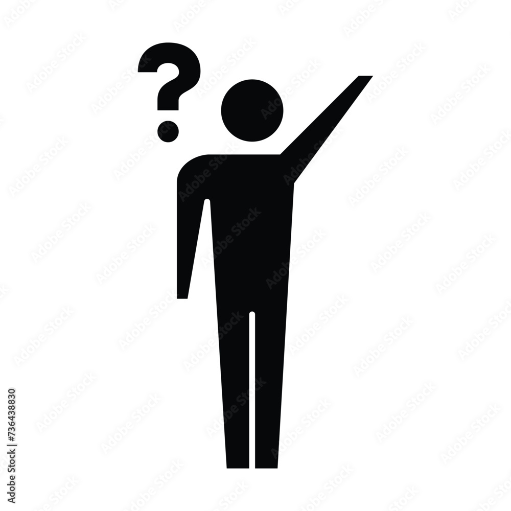Person with question mark icon, male vector sign for faq, help, ask and customer service symbol pictogram human illustration Person with question mark icon, male vector sign for faq, help, ask and customer service symbol pictogram human illustration