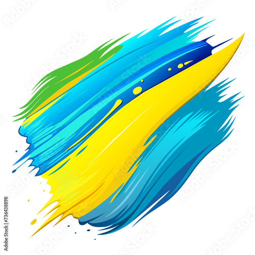 Yellow and blue paint strokes on a white background