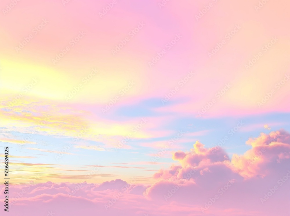 Sunset sky in the morning with sunrise and soft pink clouds with yellow tones.