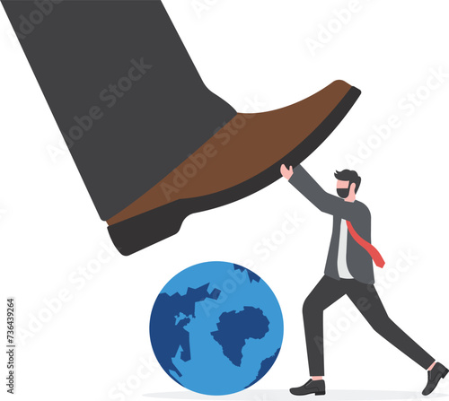 ESG, Environmental, social and corporate governance, protect the world or sustainability and responsibility concept, people corporate men together help protect the wold from bad guy destroying stomp. 