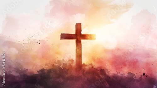Easter Morning Resurrection Scene with Empty Cross Generative AI