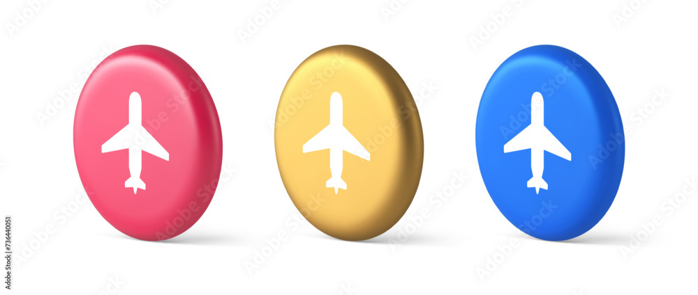 Airplane online check in button digital service passenger registration 3d realistic circle icon Airplane online check in button digital service passenger registration 3d realistic circle icon