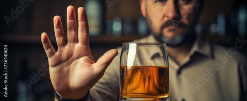 Wallpaper Mural man refuses say no and avoid to drink an alcohol whiskey , stopping hand sign male, alcoholism treatment, alcohol addiction, quit booze, Stop Drinking Alcohol. Refuse Glass liquor, unhealthy, reject Torontodigital.ca