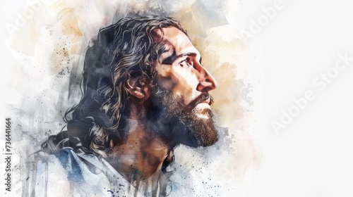 Digital Watercolor Portrait of Jesus Christ with White Outline Generative AI