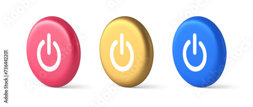 Shutdown turn on off button energy switch power start stop web app design 3d realistic circle icon