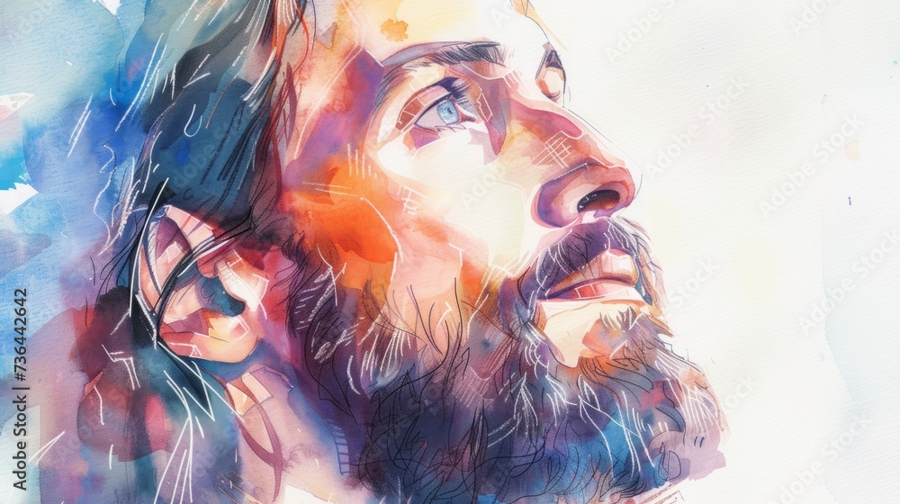 Peaceful Jesus Portrait in Watercolor and Pencil Generative AI