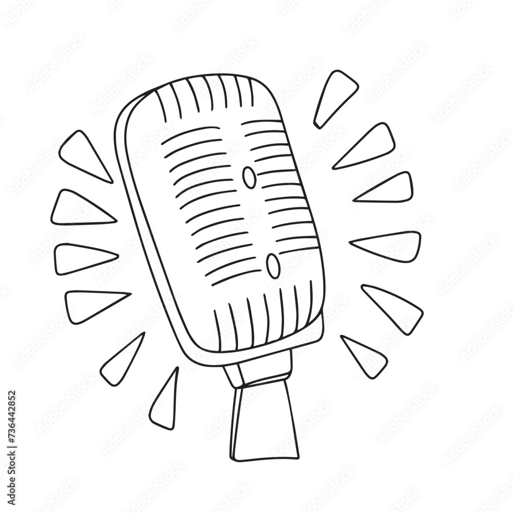 Outline microphone in doodle style. Hand drawn vector art. Outline microphone in doodle style. Hand drawn vector art.