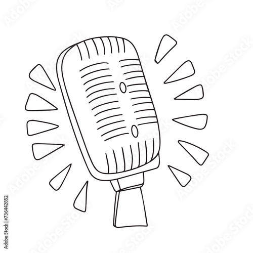 Outline microphone in doodle style. Hand drawn vector art.