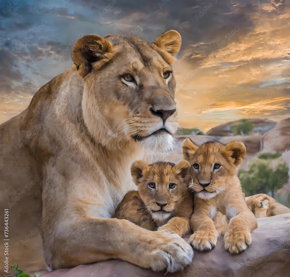Obraz premium lioness and cubs