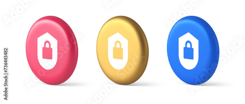 Lock shield security button privacy blocked password service web app 3d realistic circle icon photo