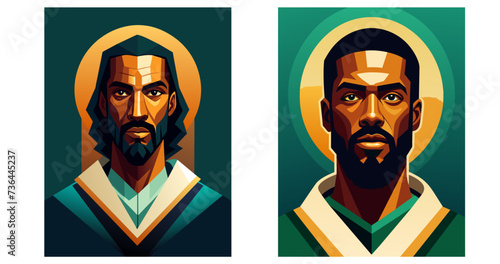 Dark skinned Jesus Christ. Set flat vector illustration 