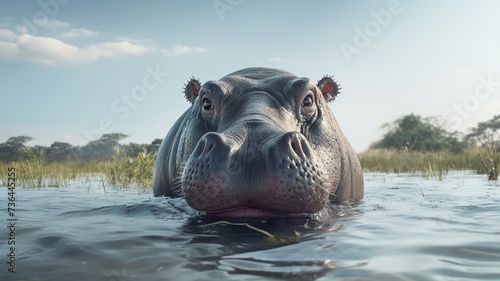 Hippopotamus animal in full of water river Generated AI images