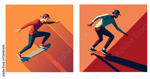 Skateboarder. Sport. Set flat vector illustration  © Anada77