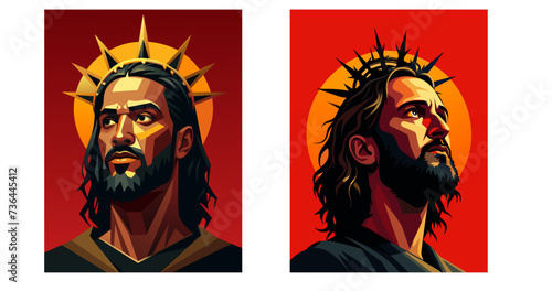 Dark skinned Jesus Christ. Set flat vector illustration 