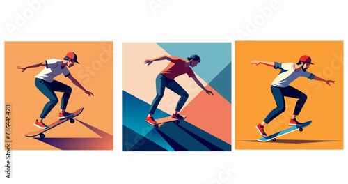 Skateboarder. Sport. Set flat vector illustration 