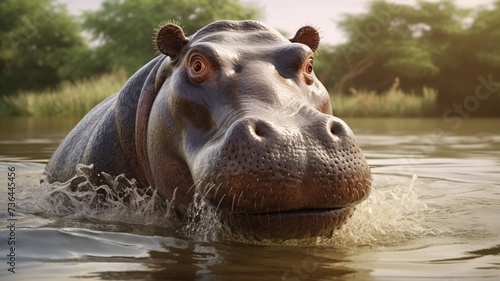 Hippopotamus animal in full of water river Generated AI images © Arabindu