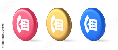Phonebook handset important contact list info button phone call communication 3d circle icon