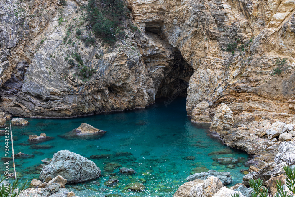 Blue Grotto, TÃ¼rkiye, rock and sea, lagoon in the Mediterranean sea