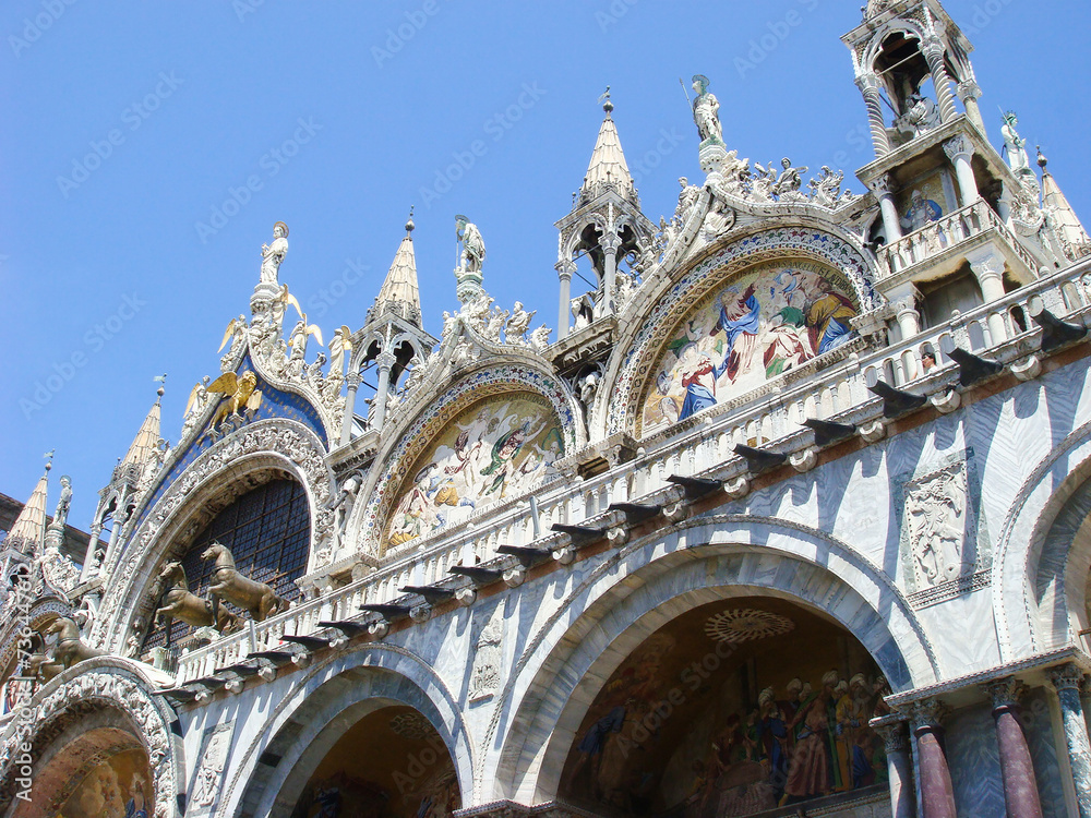 View of St. Mark's Cathedral on the sunny day. Close-up. Venice. Italy.