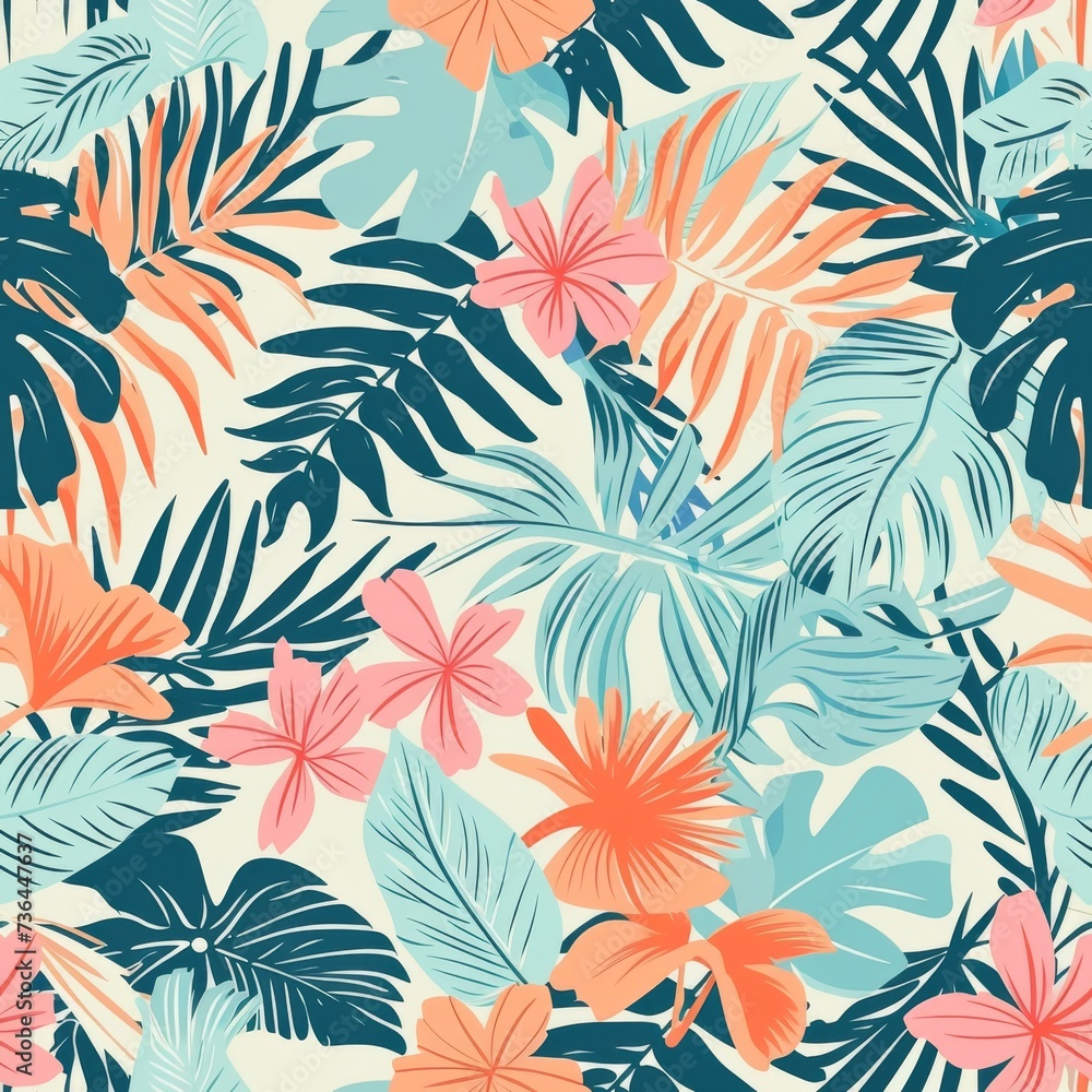 Chic Tropical Leaf Pattern with Soft Pink Florals.