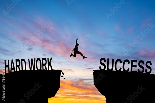 Business man jumping to next cliff with risk decision. Hard work success concept. Business strategy concept.