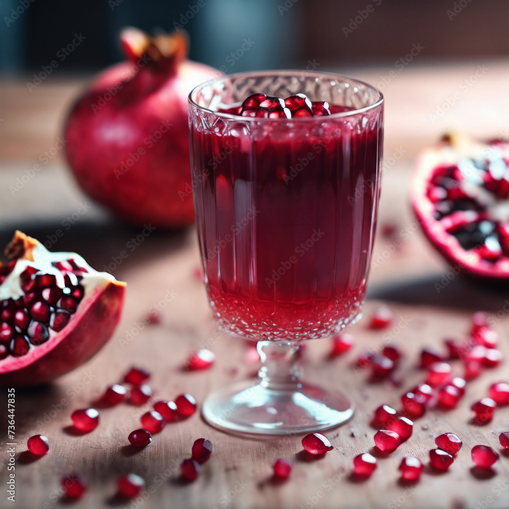 Illustration of pomegranate fruit and pomegranate juice Illustration of pomegranate fruit and pomegranate juice
