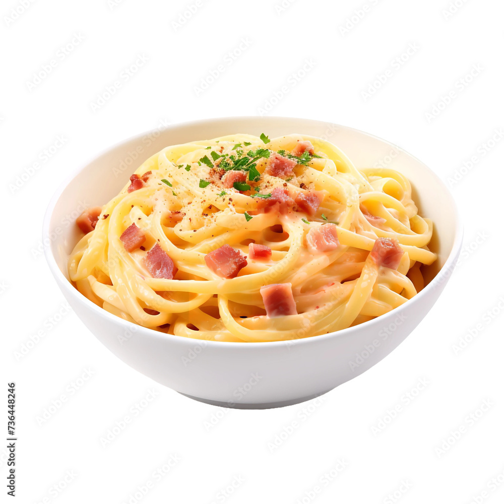 Tasty Carbonara Sauce isolated on white background Tasty Carbonara Sauce isolated on white background