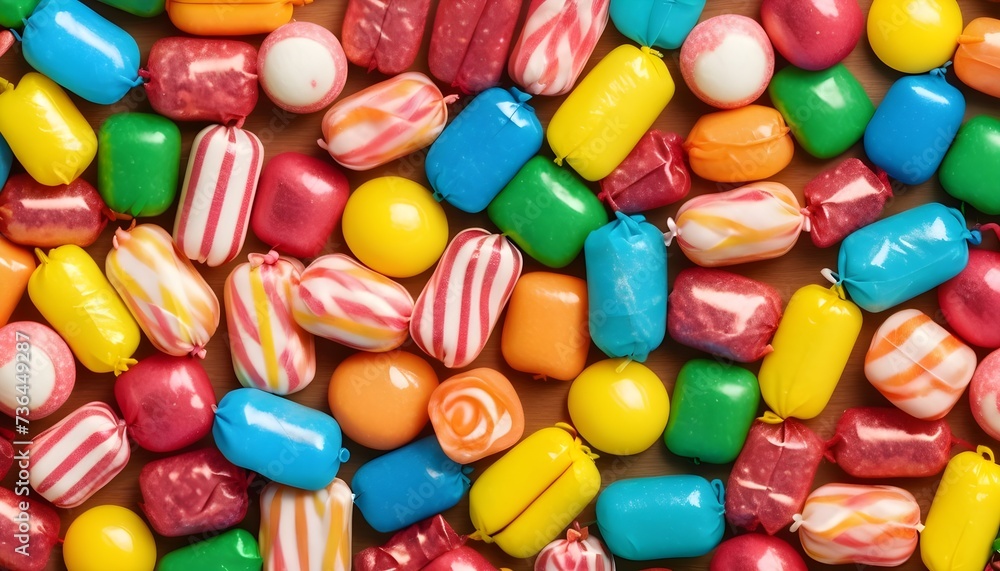Multitude of wrapped colorful candies background Multitude of wrapped colorful candies background