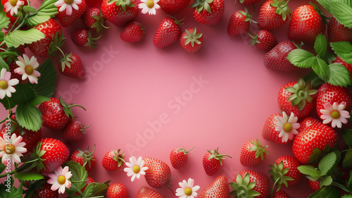pink background surrounded berry aerial view copy space background