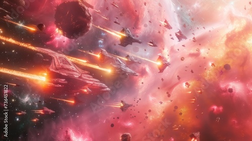 Interstellar War Scene with Battleships in Space 